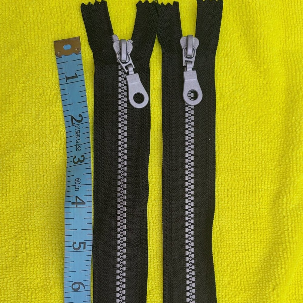 black zipper w silver grey Vislon/molded tooth w/ metal slider/runner 9"